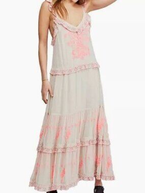 Free People Coralie Embroidered Maxi Boho Dress, fully lined, Boho style